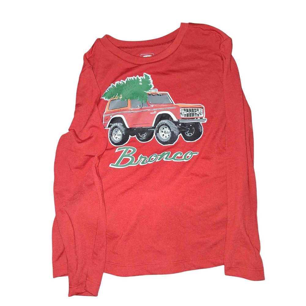 Kids Long Sleeve T‎ Shirt and Pajama Pants Set Red Bronco Christmas Tree Size 6